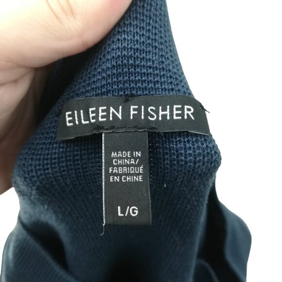 Eileen Fisher Long Sleeve Scoop Neck Silk Cotton Sweater Tunic Dress Size L Blue - Picture 11 of 12